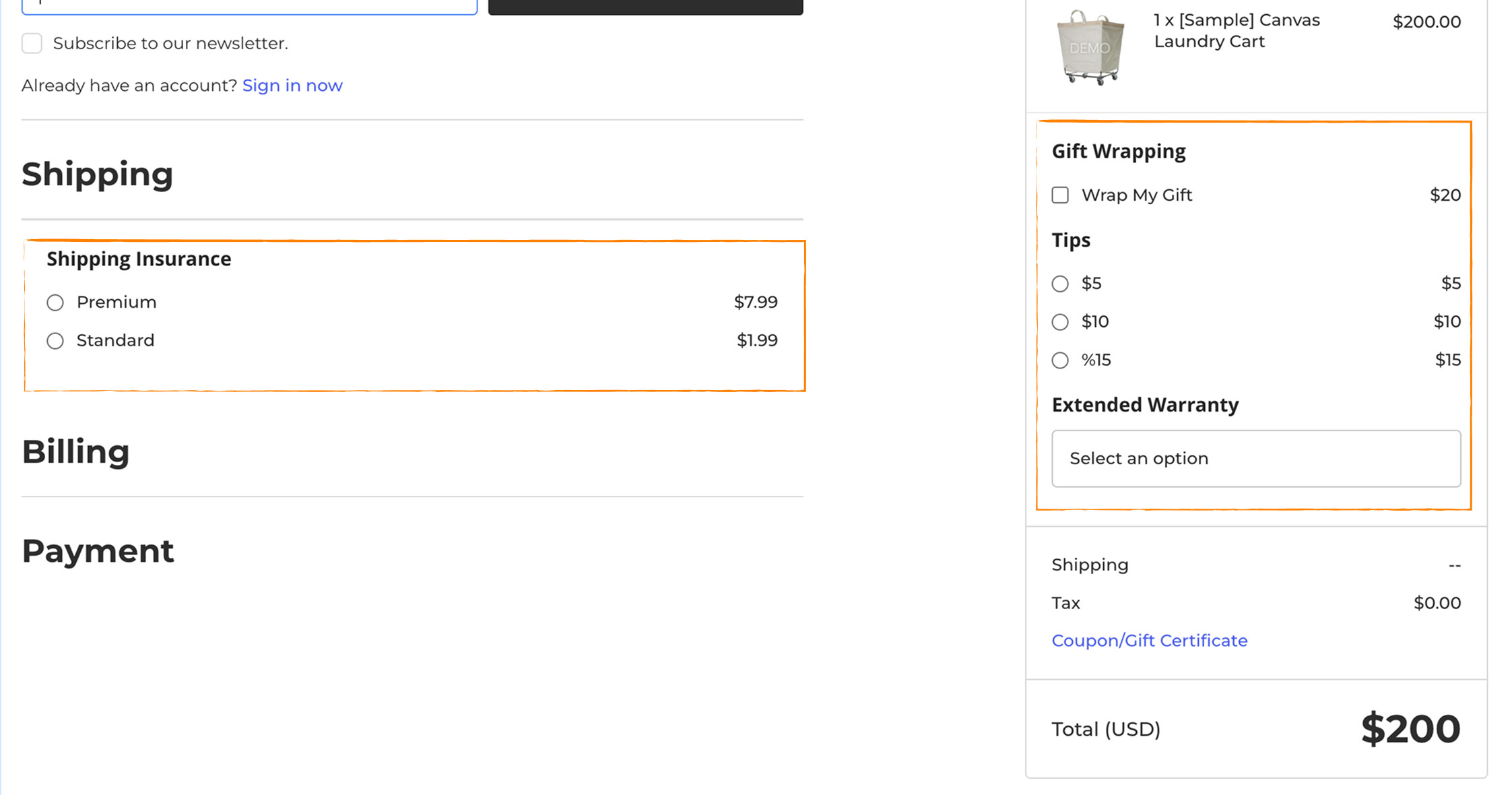 Checkout options BigCommerce