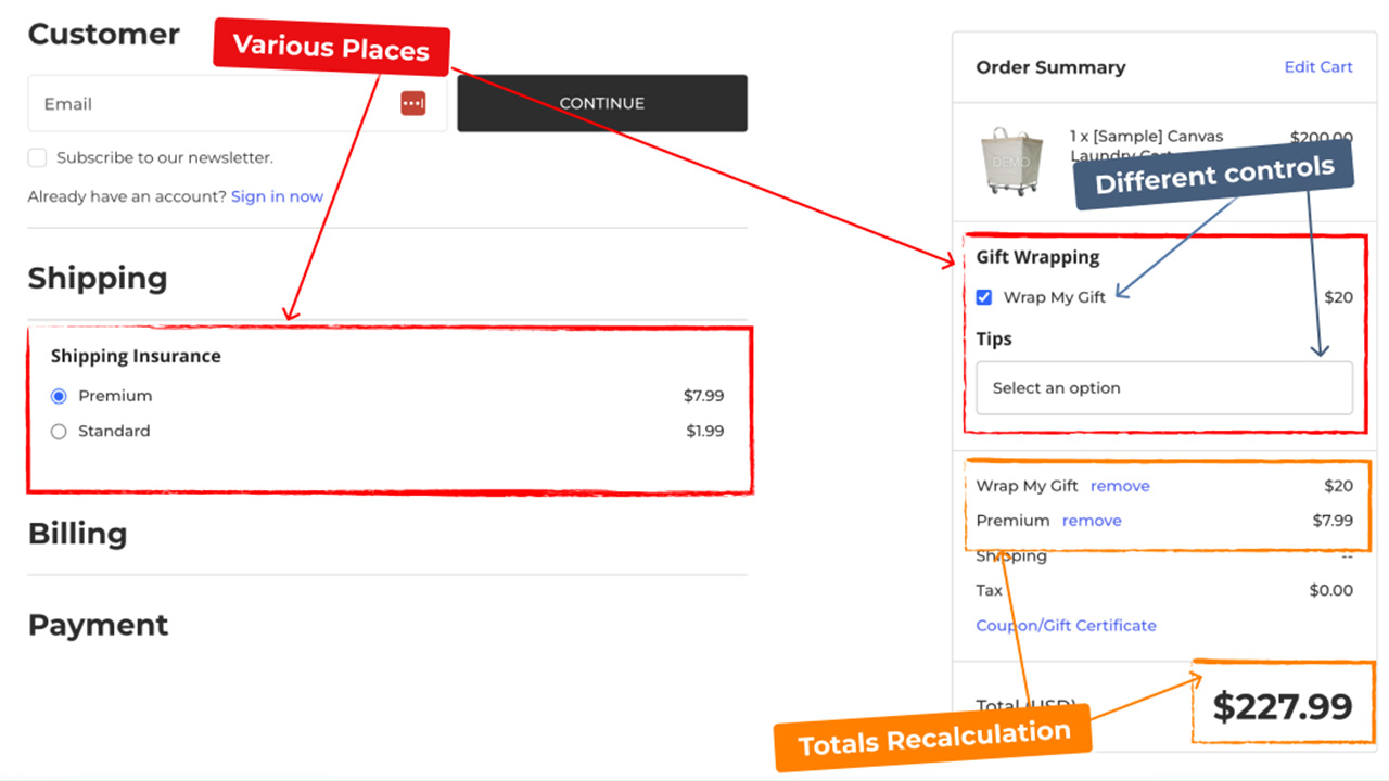 See the options directly at checkout